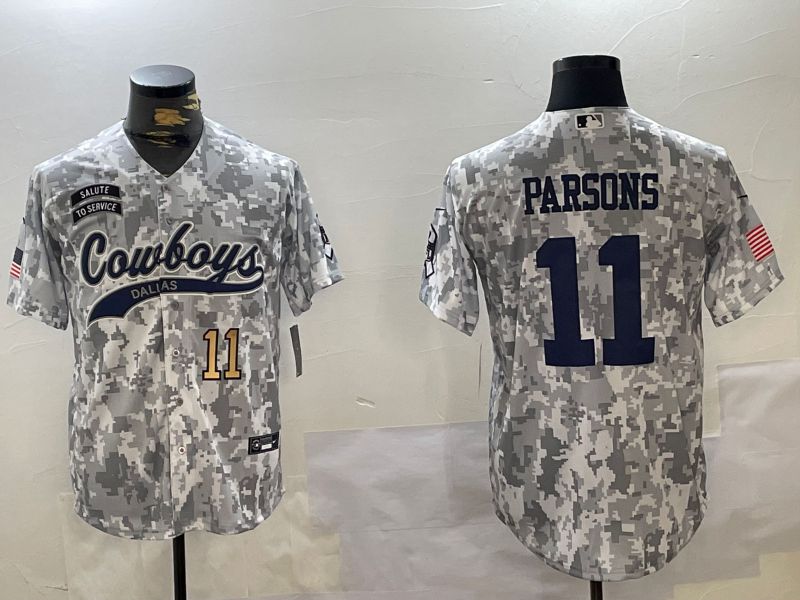 Men Dallas Cowboys 11 Parsons Nike Arctic Camo 2024 Salute to Service Limited NFL Jersey style 2